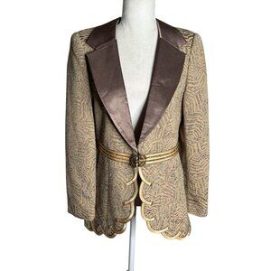 Elite Champagne Scalloped Hem Blazer Size 8 Beige Metallic Satin Lapels